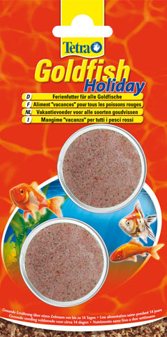 Tetra Goldfish Holiday è il prodotto innovativo studiato da Tetra per provvedere all'alimentazione dei tuoi pesci quando sei in vacanza